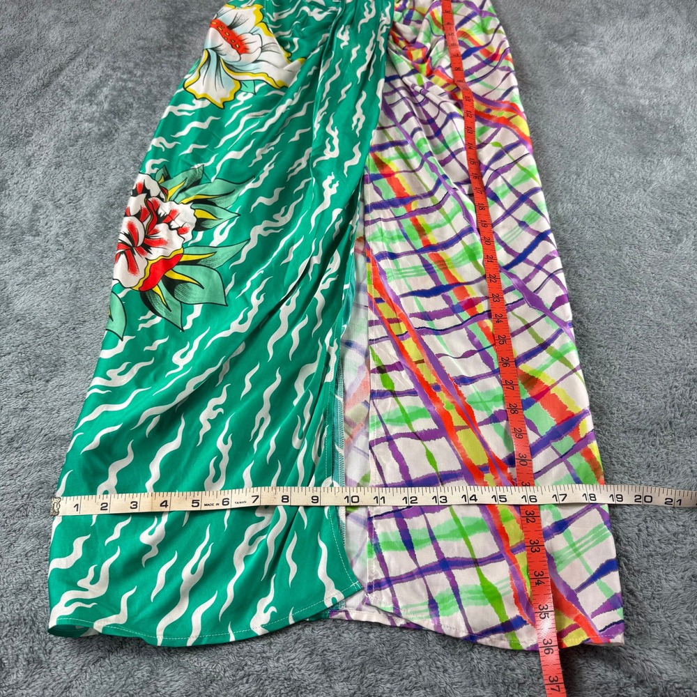 Me369 Luna Artisan Tie Front Skirt Green Floral Plaid Midi Size XS Viscose - Picture 2 of 11
